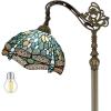 imageWERFACTORY Tiffany Style Reading Floor Lamp Sea Blue Stained Glass with Crystal Bead Dragonfly Lampshade in 64 Inch Tall Antique Arched Base for Bedroom Living Room Lighting S147 BB