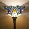 imageWERFACTORY Tiffany Floor Lamp Blue Lotus Flower Stained Glass Light 12X12X71 Inches Pole Torchiere Standing Corner Torch Uplight Decor Bedroom Living Room Home Office S220 Series