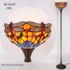 imageWERFACTORY Tiffany Floor Lamp Orange Blue Stained Glass Dragonfly Light 12X12X71 Inches Torchiere Standing Corner Torch Uplight Decor Bedroom Living Room Home Office S168 Series