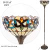 imageWERFACTORY Tiffany Floor Lamp Serenity Victorian Stained Glass Light 12X12X71 Inches Pole Torchiere Standing Corner Torch Uplight Decor Bedroom Living Room Home Office S021 Series