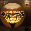 imageWERFACTORY Tiffany Floor Lamp Serenity Victorian Stained Glass Light 12X12X71 Inches Pole Torchiere Standing Corner Torch Uplight Decor Bedroom Living Room Home Office S021 Series
