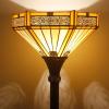 imageWERFACTORY Tiffany Floor Lamp Yellow Hexagon Stained Glass Mission Light 12X12X71 Inches Torchiere Standing Corner Torch Uplight Decor Bedroom Living Room Home Office S011 Series