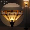 imageWERFACTORY Tiffany Floor Lamp Yellow Hexagon Stained Glass Mission Light 12X12X71 Inches Torchiere Standing Corner Torch Uplight Decor Bedroom Living Room Home Office S011 Series