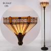 imageWERFACTORY Tiffany Floor Lamp Yellow Hexagon Stained Glass Mission Light 12X12X71 Inches Torchiere Standing Corner Torch Uplight Decor Bedroom Living Room Home Office S011 Series