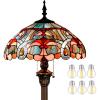 imageWERFACTORY Tiffany Floor Lamp Blue Pink Stained Glass Standing Reading Light 16X16X64 Inches Antique Pole Corner Lamp Decor Bedroom Living Room Home Office S830B Series