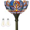 imageWERFACTORY Tiffany Floor Lamp Blue Purple Cloud Stained Glass Light 12X12X71 Inches Pole Torchiere Standing Corner Torch Uplight Decor Bedroom Living Room Home Office S558 Series Blue Purple