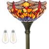imageWERFACTORY Tiffany Floor Lamp Orange Blue Stained Glass Dragonfly Light 12X12X71 Inches Torchiere Standing Corner Torch Uplight Decor Bedroom Living Room Home Office S168 Series