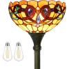 imageWERFACTORY Tiffany Floor Lamp Serenity Victorian Stained Glass Light 12X12X71 Inches Pole Torchiere Standing Corner Torch Uplight Decor Bedroom Living Room Home Office S021 Series