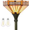 imageWERFACTORY Tiffany Floor Lamp Yellow Hexagon Stained Glass Mission Light 12X12X71 Inches Torchiere Standing Corner Torch Uplight Decor Bedroom Living Room Home Office S011 Series