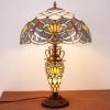imageWERFACTORY Tiffany Lamp Blue Stained Glass Lotus MatherDaughter Vase Table Lamp 16X16X24 Inches Antique Desk Reading Light Decor Bedroom Living Room Home Office S220 Series