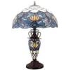 imageWERFACTORY Tiffany Lamp Blue Stained Glass Lotus MatherDaughter Vase Table Lamp 16X16X24 Inches Antique Desk Reading Light Decor Bedroom Living Room Home Office S220 Series