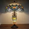 imageWERFACTORY Tiffany Lamp Blue Stained Glass Lotus MatherDaughter Vase Table Lamp 16X16X24 Inches Antique Desk Reading Light Decor Bedroom Living Room Home Office S220 Series