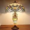 imageWERFACTORY Tiffany Lamp Blue Stained Glass Lotus MatherDaughter Vase Table Lamp 16X16X24 Inches Antique Desk Reading Light Decor Bedroom Living Room Home Office S220 Series