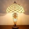 imageWERFACTORY Tiffany Lamp Cream Stained Glass Crystal Pear Bead MatherDaughter Vase Table Lamp 16X16X24 Inches Desk Reading Light Decor Bedroom Living Room Home Office S005 Series