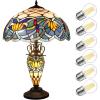 imageWERFACTORY Tiffany Lamp Blue Stained Glass Lotus MatherDaughter Vase Table Lamp 16X16X24 Inches Antique Desk Reading Light Decor Bedroom Living Room Home Office S220 Series