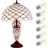 imageWERFACTORY Tiffany Lamp Cream Stained Glass Crystal Pear Bead MatherDaughter Vase Table Lamp 16X16X24 Inches Desk Reading Light Decor Bedroom Living Room Home Office S005 Series