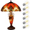 imageWERFACTORY Tiffany Lamp Red Stained Glass Liaison MatherDaughter Vase Table Lamp 16X16X24 Inch Antique Desk Reading Light Decor Bedroom Living Room Home Office S160R Series