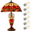 imageWERFACTORY Tiffany Lamp Red Stained Glass Tulip Flower MatherDaughter Vase Table Lamp 16X16X24 Inch Antique Desk Reading Light Decor Bedroom Living Room Home Office S030 Series