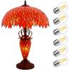 imageWERFACTORY Tiffany Style Table Lamp Red Stained Glass Wisteria MatherDaughter Vase Lamp 16X16X24 Inch Antique Desk Reading Light Decor Bedroom Living Room Home Office S523R Series