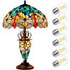 imageWERFACTORY Tiffany Table Lamp Sea Blue Yellow Stained Glass Dragonfly MatherDaughter Vase Table Lamp 16X16X24 Inches Desk Light Decor Bedroom Living Room Home Office S128 Series