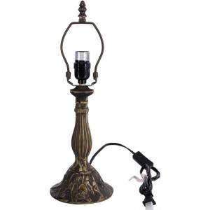 image:imageWERFACTORY Tiffany Table Lamp Base Replacement Only Metal Zinc Wide 6 Height 18 Inch Fit for 8 10 12 Inch Tiffany Style Stained Glass Lampshade Dark Bronze Finish Push Switch On Cord