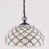 image:imageWERFACTORY Tiffany Pendant Light Plug in Cream Amber Bead Stained Glass 12 Inch Hanging Lamp Decor Island Kitchen Bar Hallway Dining Bedroom Entryway Home Office S005 Series