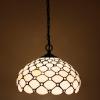 image:imageWERFACTORY Tiffany Pendant Light Plug in Cream Amber Bead Stained Glass 12 Inch Hanging Lamp Decor Island Kitchen Bar Hallway Dining Bedroom Entryway Home Office S005 Series