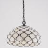 image:imageWERFACTORY Tiffany Pendant Light Plug in Cream Amber Bead Stained Glass 12 Inch Hanging Lamp Decor Island Kitchen Bar Hallway Dining Bedroom Entryway Home Office S005 Series