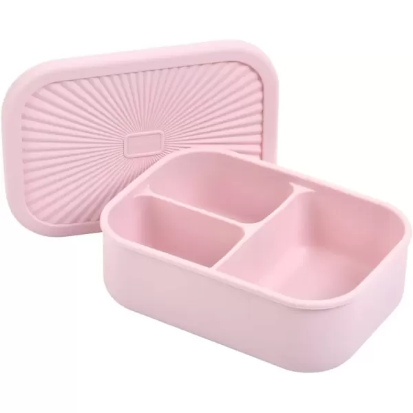 imageThree Little Tots  Bento Box Lunch Box Reusable Silicone Lunch Box Container LeakProof with 3 Compartments Honeydew GreenBallet Pink