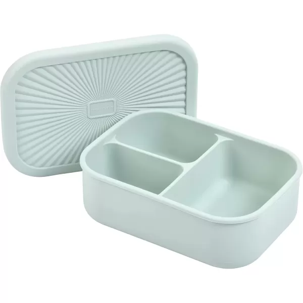 imageThree Little Tots  Bento Box Lunch Box Reusable Silicone Lunch Box Container LeakProof with 3 Compartments Honeydew GreenHoneydew Green