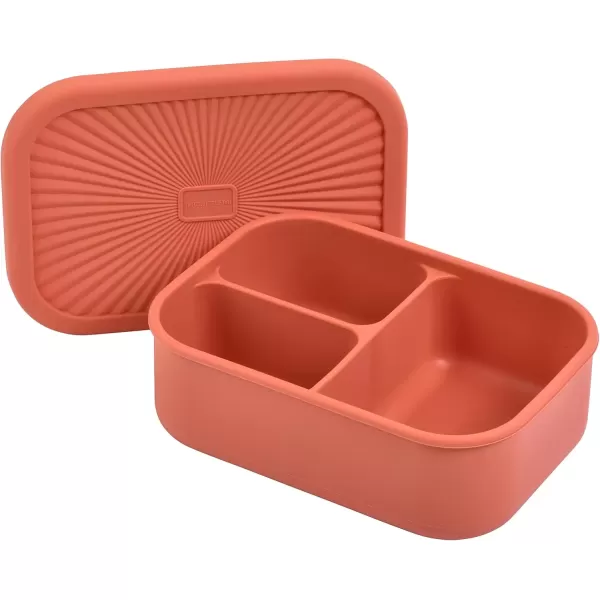 imageThree Little Tots  Bento Box Lunch Box Reusable Silicone Lunch Box Container LeakProof with 3 Compartments Honeydew GreenTerracotta
