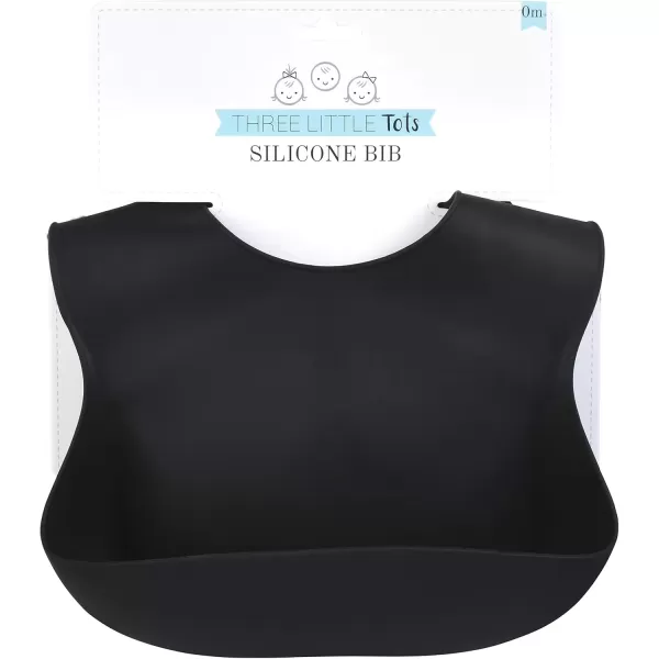 imageThree Little Tots Modern Silicone Baby Bib  Adjustable Fit Waterproof Catch Bibs Black