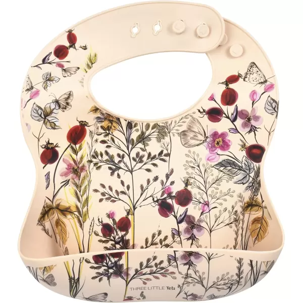 imageThree Little Tots Modern Silicone Baby Bib  Adjustable Fit Waterproof Catch Bibs Flower Print