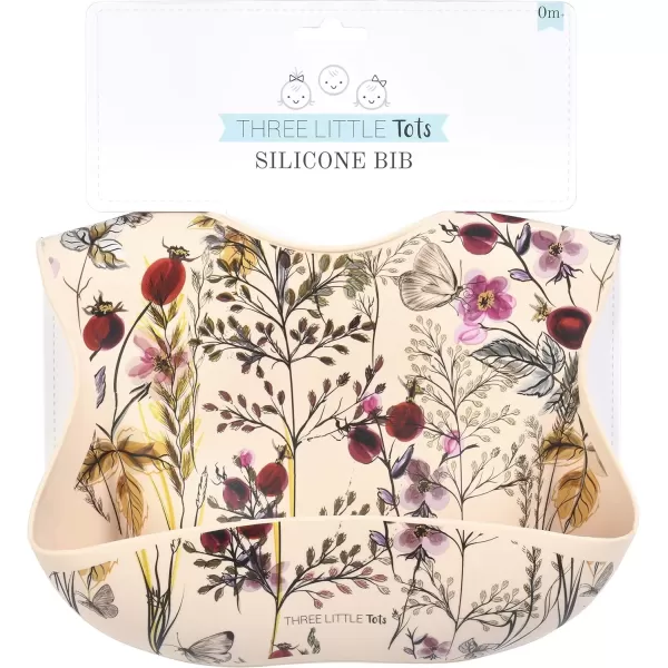 imageThree Little Tots Modern Silicone Baby Bib  Adjustable Fit Waterproof Catch Bibs Flower Print