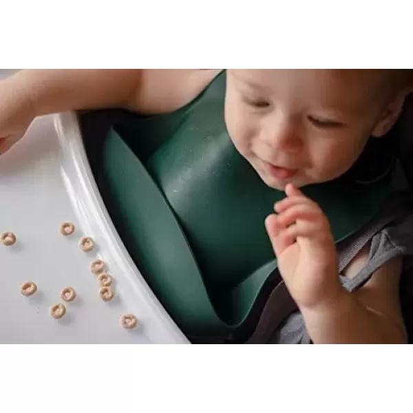 imageThree Little Tots Modern Silicone Baby Bib  Adjustable Fit Waterproof Catch Bibs Forest Green