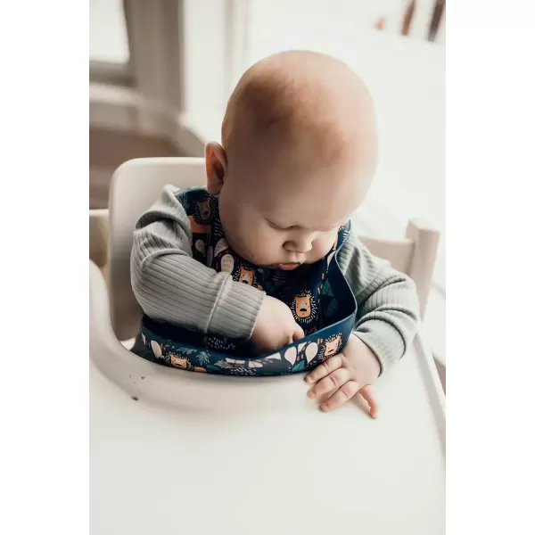 imageThree Little Tots Modern Silicone Baby Bib  Adjustable Fit Waterproof Catch Bibs Lion Print