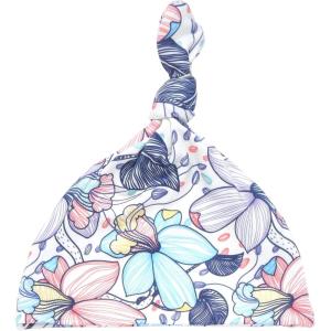 imageThree Little Tots  Knotted Newborn Hat Baby Beanie Hat Top Knot Stretchy Buttery SoftFlower Bloom