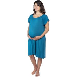imageThree Little Tots Mommy Labor and Delivery Gown  Stretchy Soft Maternity and Nursing NightgownBlue