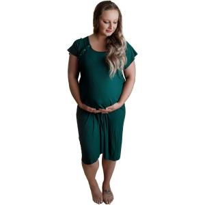 imageThree Little Tots Mommy Labor and Delivery Gown  Stretchy Soft Maternity and Nursing NightgownRibbed Forest Green