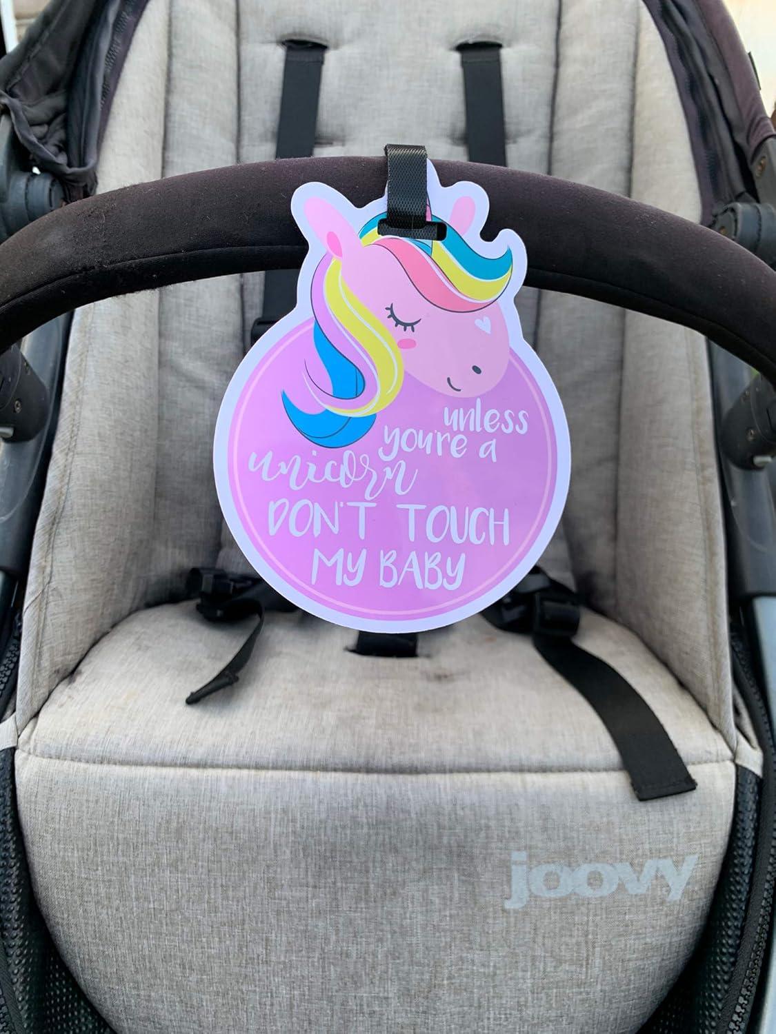imageTHREE LITTLE TOTS  Animal Theme No Touching Baby Car Seat Sign or Stroller Tag  CPSIA Safety Tested LionUnicorn