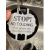 imageTHREE LITTLE TOTS  Black and White Stop No Touching Baby Car Seat Sign or Stroller Tag  CPSIA Safety Tested