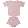 imageThree Little Tots Baby Boys Girls Summer Waffle Toddler Organic Cotton Modern Top ampamp Bottom 2pc SetRose