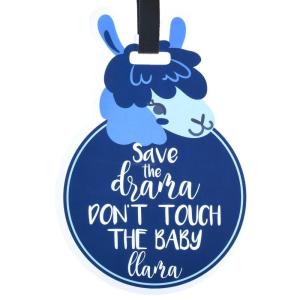 imageTHREE LITTLE TOTS  Animal Theme No Touching Baby Car Seat Sign or Stroller Tag  CPSIA Safety Tested LionBlue Llama