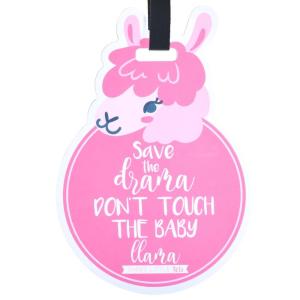 imageTHREE LITTLE TOTS  Animal Theme No Touching Baby Car Seat Sign or Stroller Tag  CPSIA Safety Tested LionPink Llama