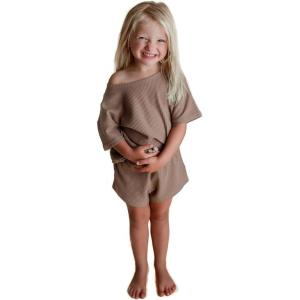 imageThree Little Tots Baby Boys Girls Summer Waffle Toddler Organic Cotton Modern Top ampamp Bottom 2pc SetCocoa Sands