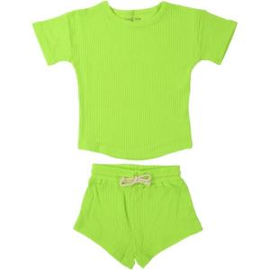 imageThree Little Tots Baby Boys Girls Summer Waffle Toddler Organic Cotton Modern Top ampamp Bottom 2pc SetLime Green