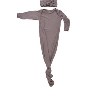 imageThree Little Tots Newborn Baby Knotted Tie Gown  InfantCocoa Ribbed With Bow