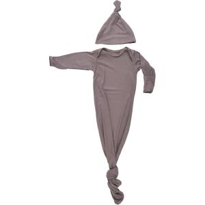 imageThree Little Tots Newborn Baby Knotted Tie Gown  InfantCocoa Ribbed With Hat