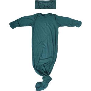 imageThree Little Tots Newborn Baby Knotted Tie Gown  InfantForest Green With Bow