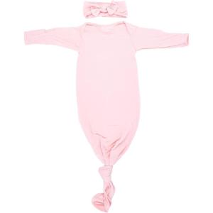imageThree Little Tots Newborn Baby Knotted Tie Gown  InfantHeavenly Pink Gown With Bow
